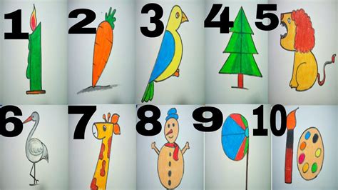 How to draw using Numbers 1-10 | numbers drawing for kids - YouTube