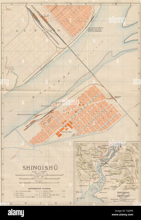 'Shingishu' & Dandong. Sinuiju antique city plan. North Korea/China ...