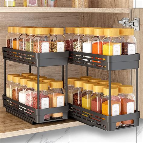 DABIGE 2 Packs Pull Out Spice Rack Organizer for Cabinet, Slide Out ...