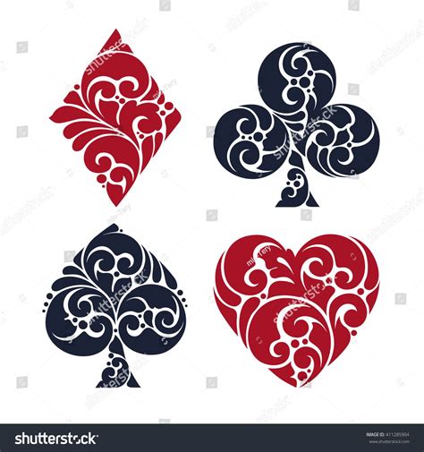 Ornamental Playing Card Symbols set. Playing card suits pattern isolated vector illustration ...