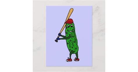 Funny Pickle Playing Baseball Cartoon Postcard | Zazzle