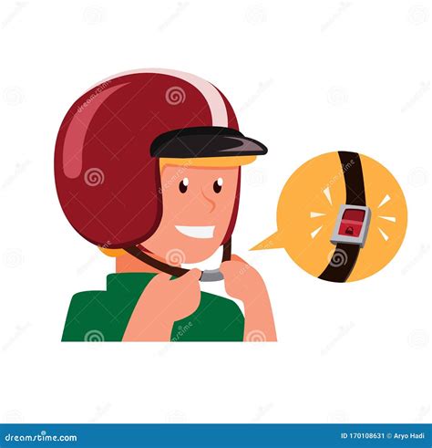 Man Wear Helmet with Safety Belt, Instruction Safety Riding Motorcycle Cartoon Flat Illustration ...