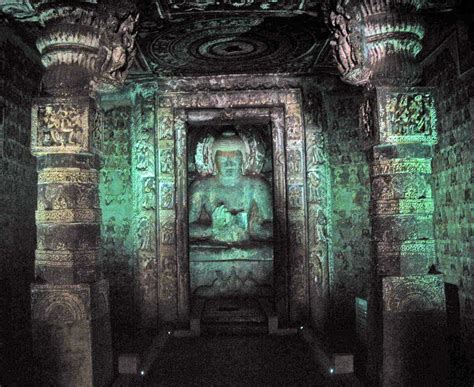 Stock Pictures: Buddha statues, frescoes and sculptures at Ajanta Caves