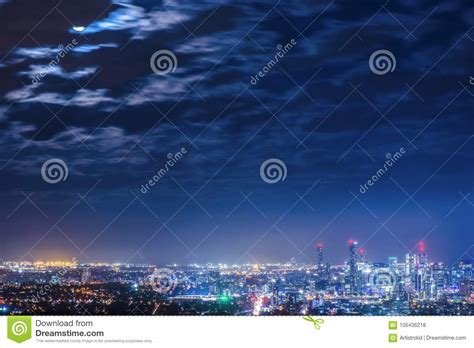 View of Brisbane from Mount Coot-tha at Night. Stock Photo - Image of ...