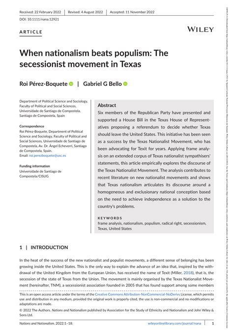 (PDF) When nationalism beats populism: The secessionist movement in Texas