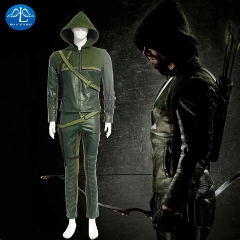 2014 New Hot Green Arrow Oliver Cosplay Costume Suits Outfits Party Halloween Clothes Custom ...