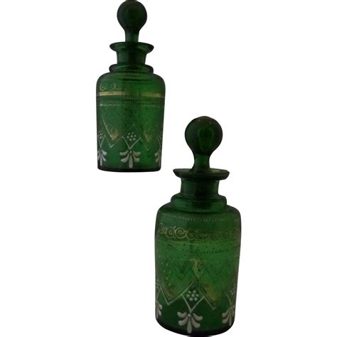 Bohemian Green Glass Scent Perfume Cologne Bottles, Pair of Nineteenth from thecollectorspage on ...