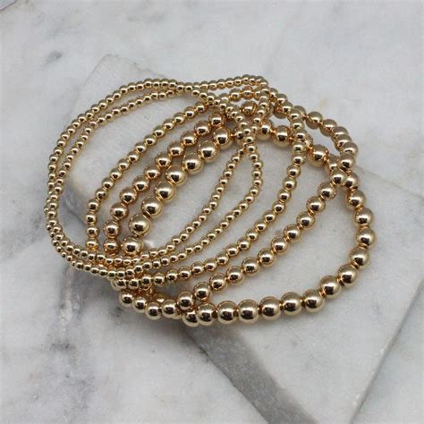 Gold Beaded Stackable Bracelets - Set of 5 - Best of Everything | Online Shopping