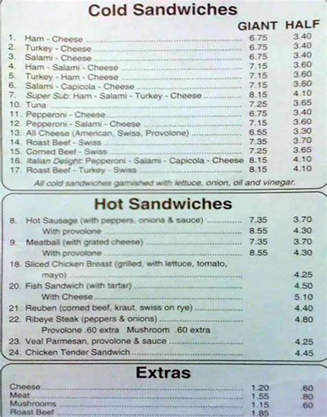 Sandwich Factory Menu, Menu for Sandwich Factory, Austintown ...