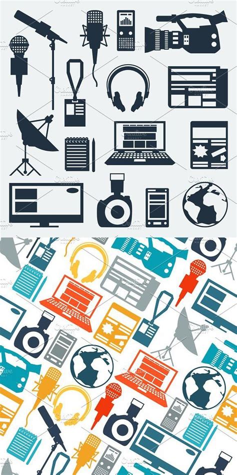 Backgrounds with journalism icons. | Journalism, Flat illustration, Icon