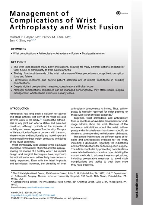 (PDF) Management of Complications of Wrist Arthroplasty and Wrist Fusion