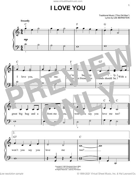 I Love You (from Barney) sheet music (easy) for piano solo (PDF)