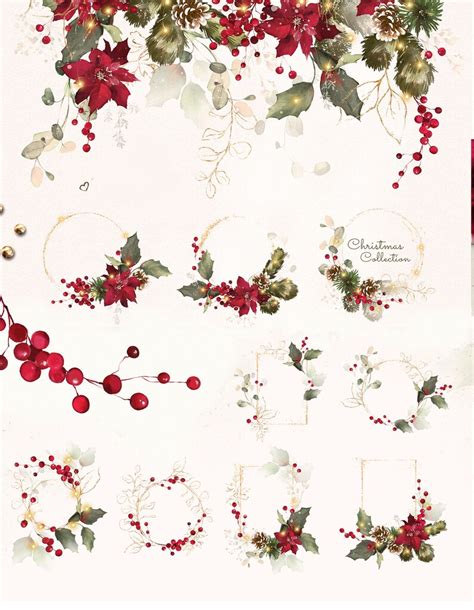 Christmas Clip Art Snow PNG Gold Garland Cards Watercolor - Etsy