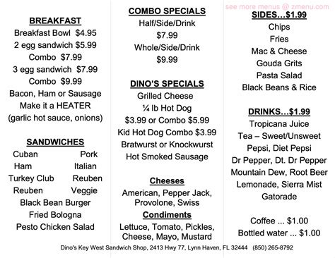 Online Menu of Key West Sandwich Shop Restaurant, Lynn Haven, Florida ...