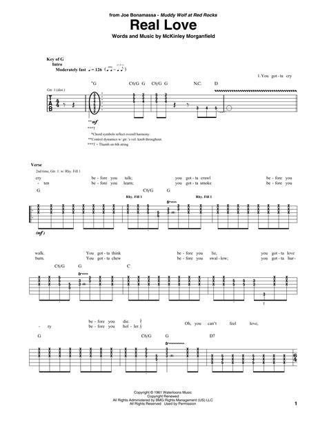 Real Love by Joe Bonamassa Sheet Music for Guitar Rhythm Tab at Sheet ...