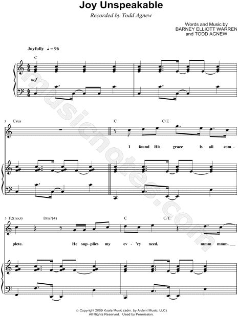 Todd Agnew "Joy Unspeakable" Sheet Music in C Major (transposable) - Download & Print - SKU ...