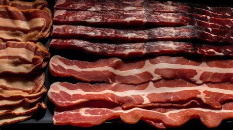 Premium AI Image | a selection of gourmet bacon varieties emphasizing ...