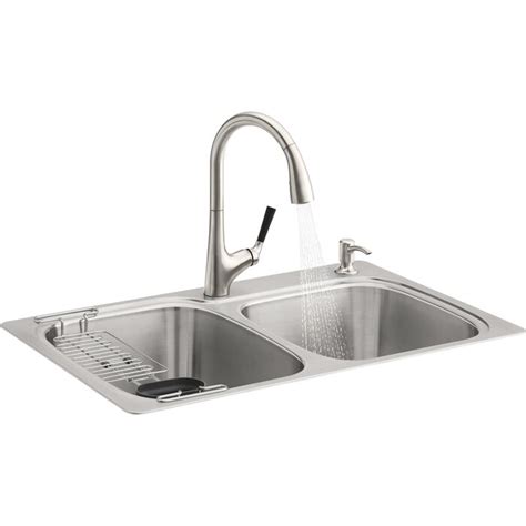 Kohler All-in-One Dual-Mount Stainless Steel Kitchen Sink Kit with Faucet and Accessories ...