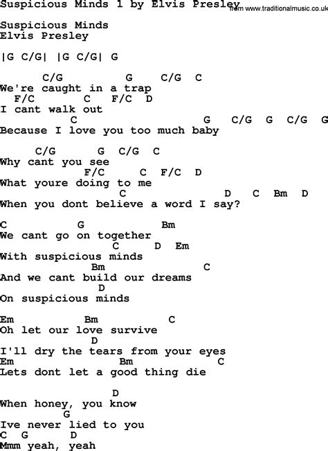 Suspicious Minds 1, by Elvis Presley - lyrics and chords