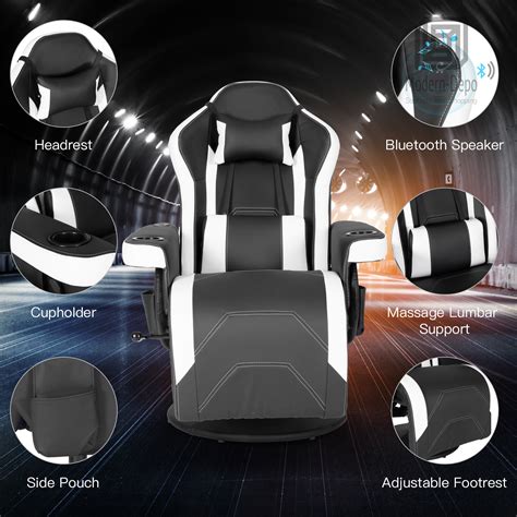 Ergonomic Gaming Chair Bluetooth Speakers Footrest Office Massage ...