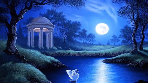 Buy Avikalp Awi3116 Swan Lake Night Moon Trees Grass Hd Wallpapers ...