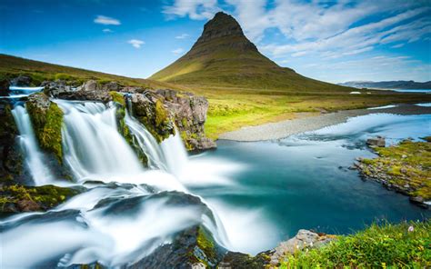 Download wallpapers Reykjavik, 4k, waterfall, rocks, mountain, Europe ...