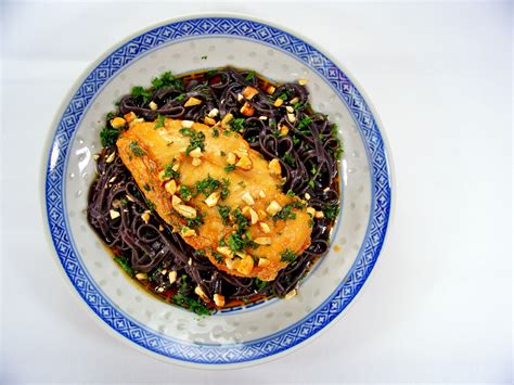 Glazed Chicken Shichimi, Black Rice Noodles | Edible Aria