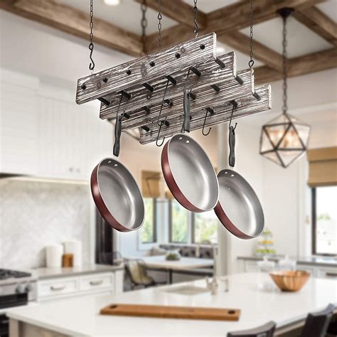 Gracie Oaks Ceiling Mounted Wooden Hanging Pot Rack & Reviews | Wayfair