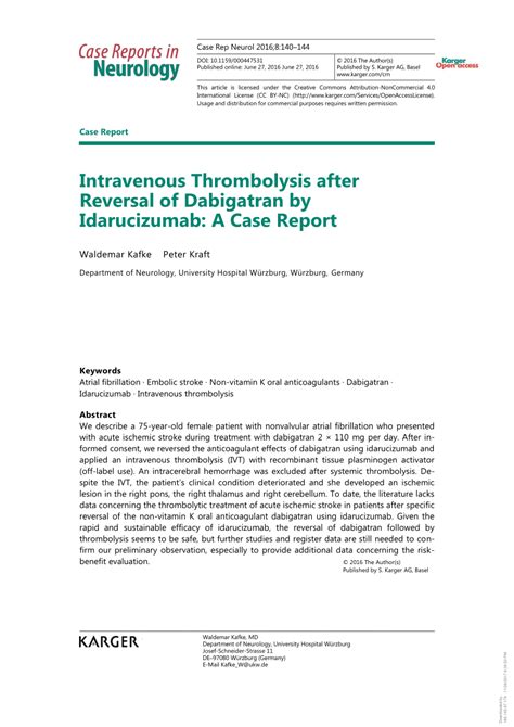 (PDF) Intravenous Thrombolysis after Reversal of Dabigatran by ...