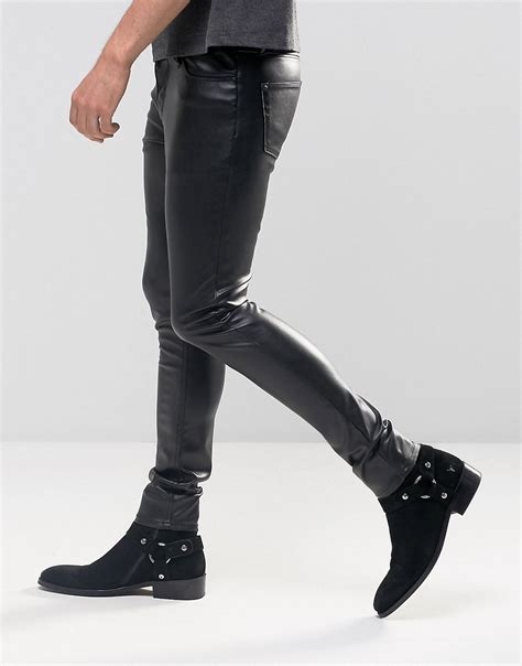 Lyst - Asos Extreme Super Skinny Jeans In Faux Leather in Black for Men
