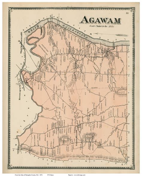 Agawam, Massachusetts 1870 Old Town Map Reprint - Hampden Co. - OLD MAPS