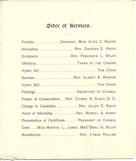 1909 Brochure on Ordination of Lyman Rollins at Curtis Memorial Church, Concord, New Hampshire ...