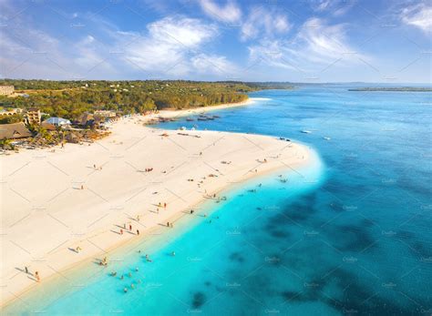 Aerial view of sandy beach of Indian Ocean at sunset. | Nature Stock ...