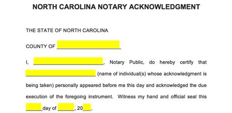 Free North Carolina Notary Acknowledgment Form - PDF | Word – eForms