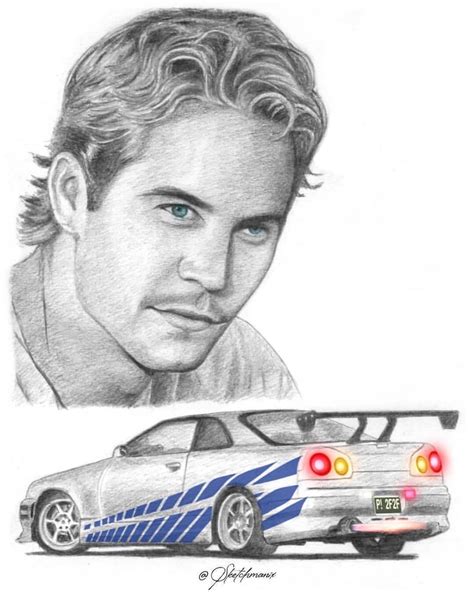 Paul Walker on Instagram: “We’re loving this #PaulWalkerArt by @sketchmanix featuring the Nissan ...