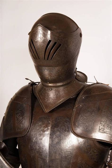 Lifesize Etched Iron Full Plate Suits of Armour with Shields, Pair, 19th Century For Sale at 1stdibs