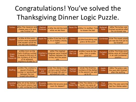 Thanksgiving Logic Puzzle Solution | Sporcle Blog