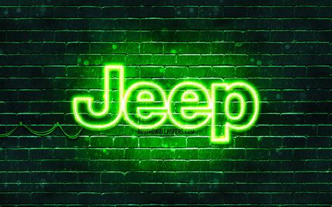 Jeep green logo green brickwall, Jeep logo, cars brands, Jeep neon logo ...