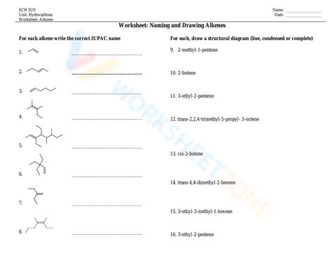 Worksheet: Naming And Drawing Alkanes Worksheet - Worksheets Library