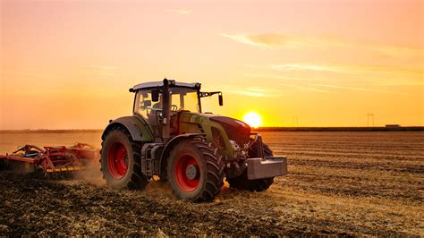 Image Tractor Agricultural machinery Fields Sunrises and 1920x1080