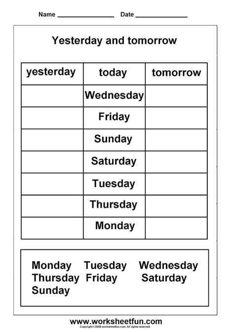 Days of the week: Yesterday and tomorrow worksheet | School worksheets ...