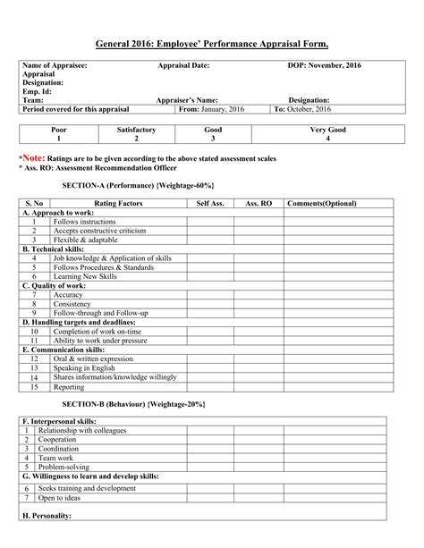 Performance Appraisal Form