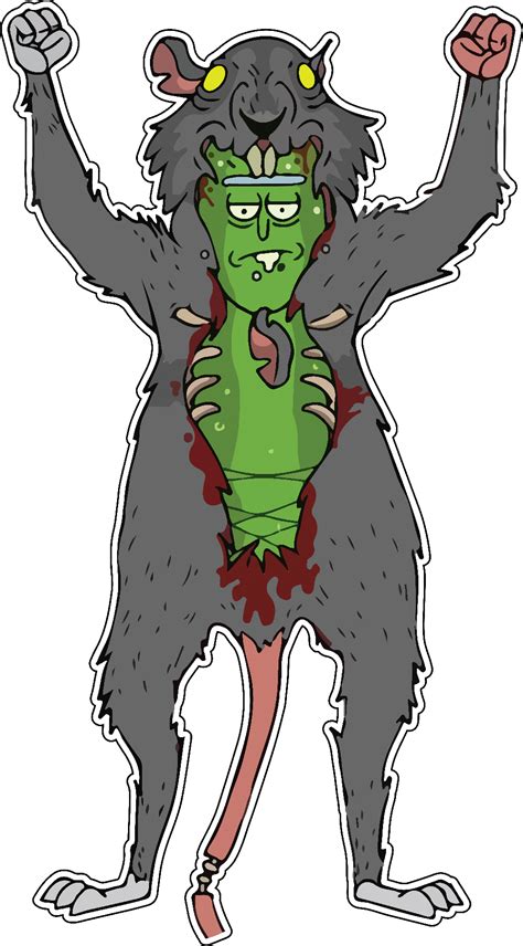 Pickle Rick In Rat Suit Survival Fight Cartoon Vinyl Sticker