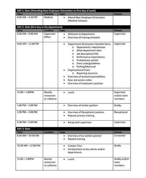 Training Schedule Template Word – printable schedule template