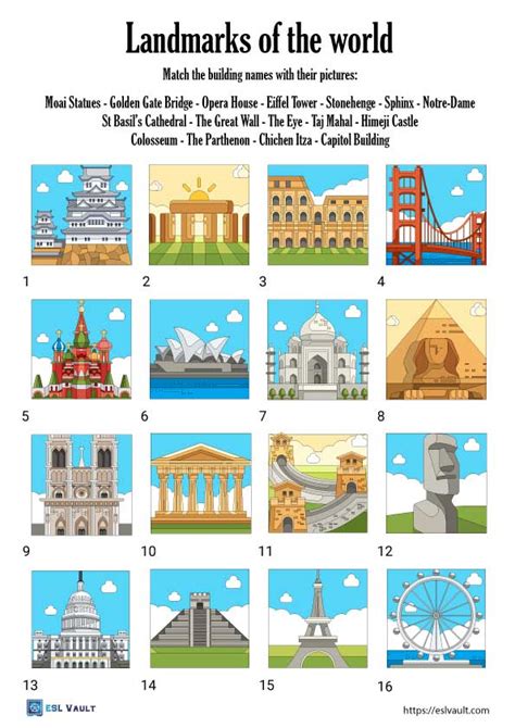 Printable ESL world landmarks worksheets - ESL Vault