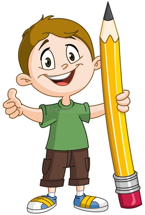 Boy holding big pencil stock vector. Image of illustration - 54061876