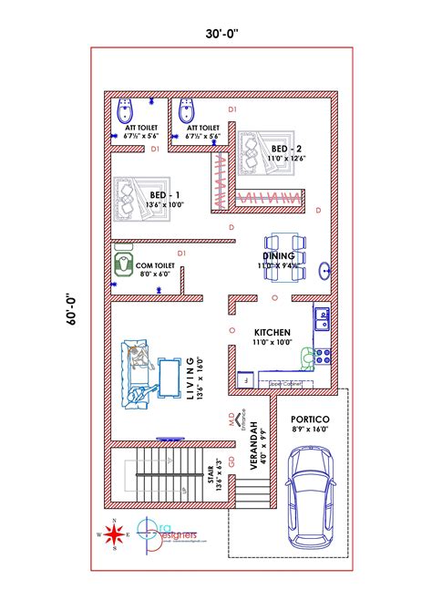 20x40 House Plans, 2bhk House Plan, 30x40 House Plans Four Bedroom House Plans, Budget House ...