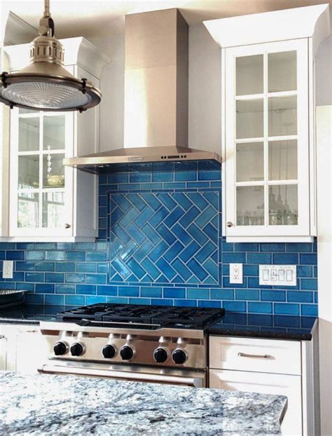 Ocean-Inspired Tile Backsplash | Calm, cool, and colorful, this herringbone Tile bac… | Blue ...