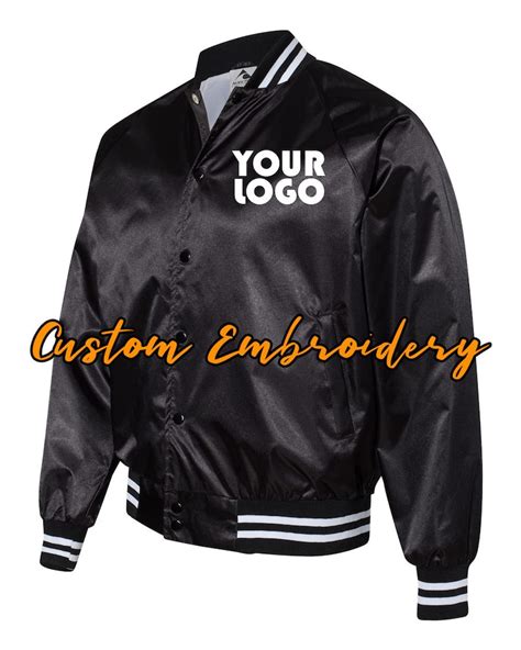 Custom Embroidered Satin Baseball Jacket Striped Trim Bomber - Etsy