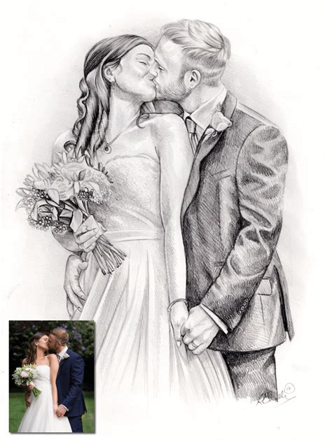 Wedding Couple Drawing - Bobbys Hand Drawn Portraits.